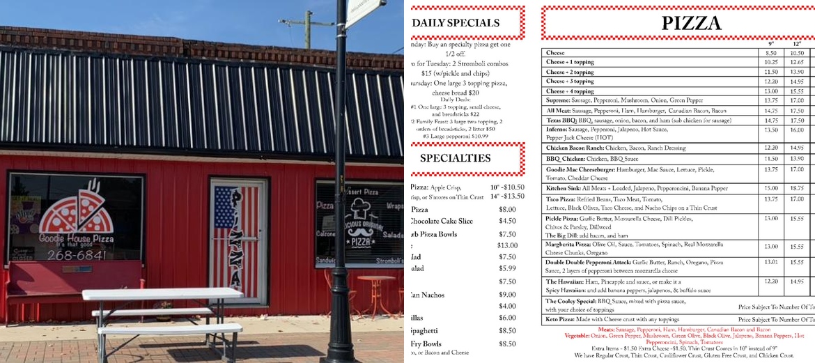 Goodie House Pizza Menu